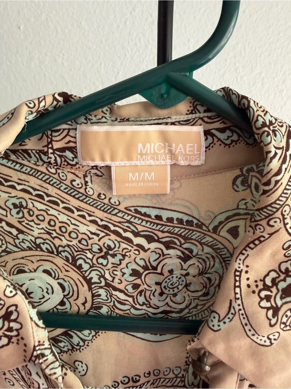 MICHAEL Michael Kors Beige and Mint Paisley Button-Down Shirt